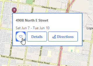 Screenshot showing the save button on a garage sale listing with heart icon